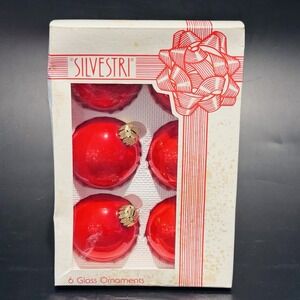 Vintage Silvestri 6 Glass Bulb Christmas Ornaments Red‎ IOB